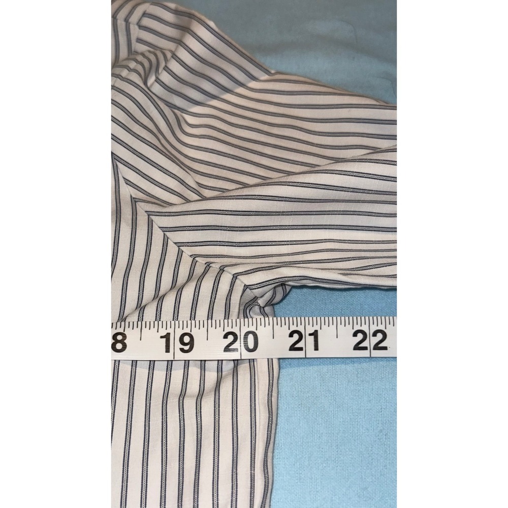 Max Studio London Womens XS Striped Button Down Shirt Roll Tab Sleeve Navy White - Picture 5 of 12